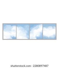 Set of light blue abstract backgrounds, clouds on sky, azure wet wash splash, hand drawn blots, vector illustration. Template design for greeting card, banner, poster, cover, invitation card, brochure