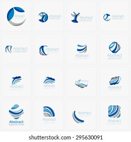 Set of light blue abstract geometric business company logos. Clean modern design of flowing elements. Illustration