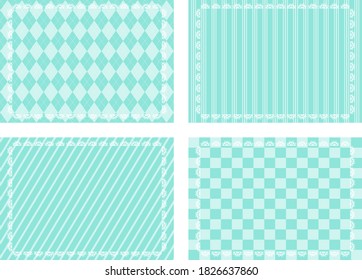 set of light blue check,stripe,argyle pattern backdrop and lace ribbon frame