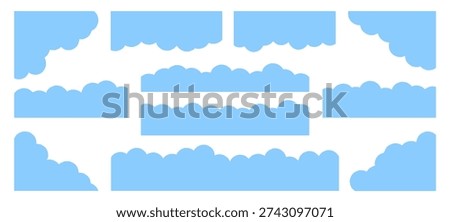 Set of light blue cloud-shaped borders and corner elements