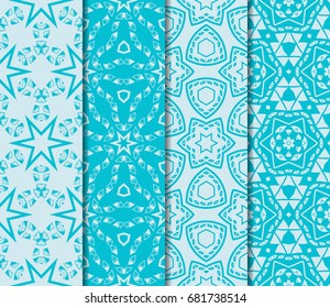 set of light blue color geometric background in floral style. vector illustration