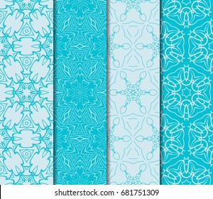 set of light blue color geometric background in floral style. vector illustration