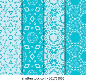 set of light blue color geometric background in floral style. vector illustration