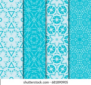 set of light blue color geometric background in floral style. vector illustration