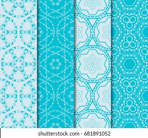set of light blue color geometric background in floral style. vector illustration