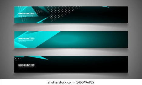 Set of light blue color triangle background header banner. Abstract composition of 3D triangles. Modern geometric blue black background