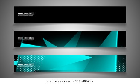 Set of light blue color triangle background header banner. Abstract composition of 3D triangles. Modern geometric blue black background