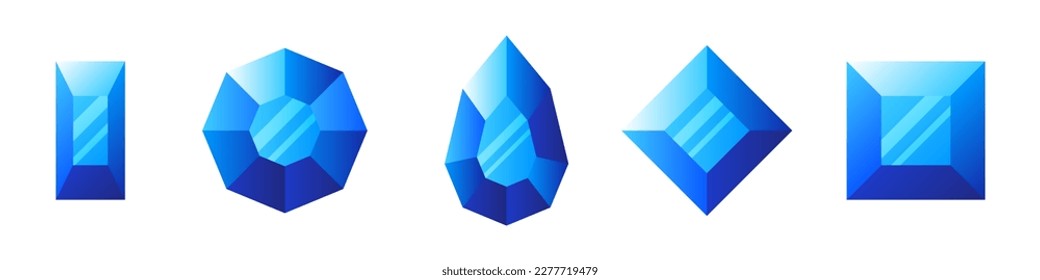 Set of light blue diamonds. Isolated vector illustration on white background