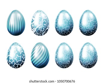 Set of light blue easter eggs, isolated on the white background