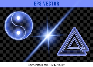 Set light blue geometric shape, for use on dark background. Transparency only in vector format