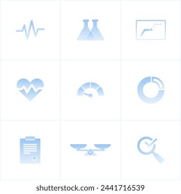 Set of light blue gradient medical scientific icons. Flat cartoon vector illustration. Objects isolated on a white background.
