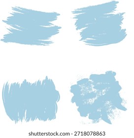 Satz hellblauer, handgezeichneter Pinselstriche, einzeln auf weißem Hintergrund.