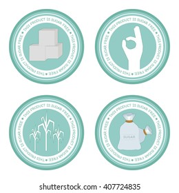 Set of light blue labels with text and different sugar related icons
