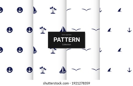 Set of  light blue seamless patterns. Vector seamless nautical textures.
