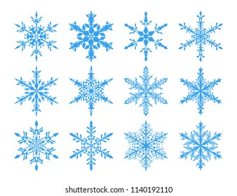 Set of light blue snowflakes on white background.