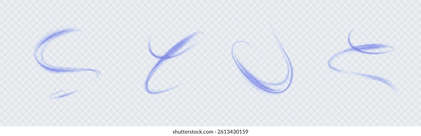 Set of light blue transparent swirls with soft motion blur. Ideal for magical effects, air, water, wind elements, or ethereal design overlays.	

