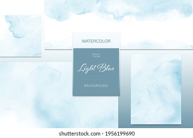 Set of light blue watercolor stain background style