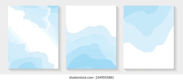 set of light blue watercolor wet splash invitation card background template collection