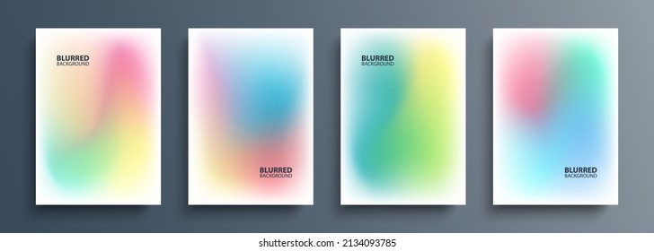 Set of light blurred backgrounds with modern abstract blurred color gradient patterns. Templates collection for brochures, posters, banners, flyers and cards. Vector illustration.