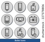 Set of light boiler icons with reflection line and thin lines