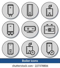 Set of light boiler icons with reflection line and thin lines