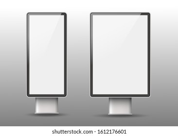 Set of Light boxes template. Outdoor 3d Retail lighting billboards. Advertising promotion, signboard and announcement lightbox screen. Restaurant, hotel, night club logo presentation. 