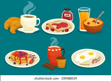  Set of light breakfast icons made in cartoon  style isolated vector illustration