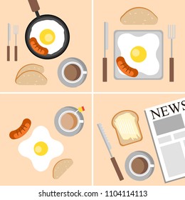 Set of light breakfast illustration made in flat style