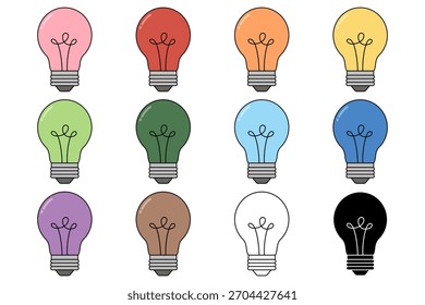 set of light bulb 12 Colors Illustration Elements