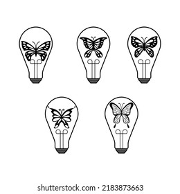 Juego de bombilla de luz con mariposa en blanco y negro 