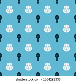 Set Light bulb and check mark and Globe and people on seamless pattern. Vector