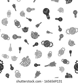 Set Light bulb and check mark, Ringing bell, Human with gear inside and Globe and people on seamless pattern. Vector