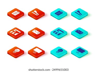 Set Light bulb, Computer monitor, Graph chart infographic, Mail and e-mail, Stapler and To do list planning icon. Vector
