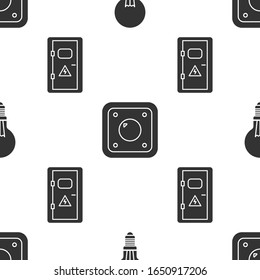 Set Light bulb with concept of idea, Electric light switch and Electrical cabinet on seamless pattern. Vector