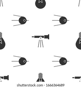 Set Light bulb with concept of idea, Telescope and Satellite on seamless pattern. Vector