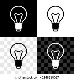 Set Light bulb with concept of idea icon isolated on black and white, transparent background. Energy and idea symbol. Inspiration concept.  Vector