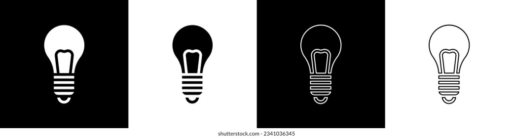 Set Light bulb with concept of idea icon isolated on black and white background. Energy and idea symbol. Inspiration concept.  Vector Illustration