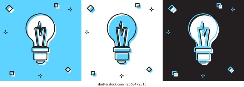 Set Light bulb with concept of idea icon isolated on blue and white, black background. Energy and idea symbol. Inspiration concept.  Vector