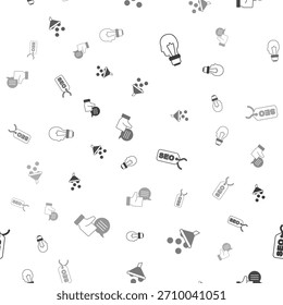 Set Light bulb with concept of idea, Lead management, SEO optimization and Customer product rating on seamless pattern. Vector