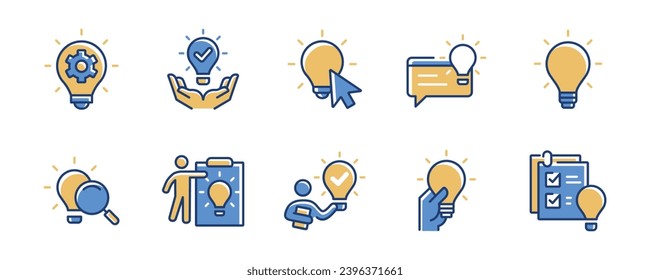 set of light bulb creative idea icons vector. Business solution innovation creativity inspiration thinking problem solving symbol illustration for web and app