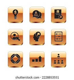 Set Light bulb with dollar, Business lifebuoy, Financial growth, Head hunting concept, Create account screen, Job promotion, Hierarchy organogram chart and Startup project icon. Vector