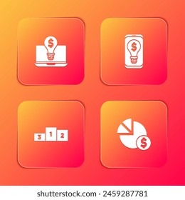 Set Light bulb with dollar on laptop, mobile, Business podium and Pie chart and icon. Vector