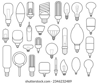 set of light bulb doodles line art isolated clip art