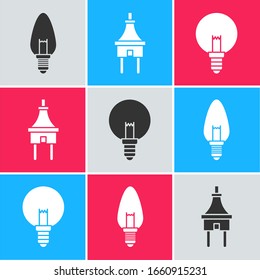 Set Light bulb, Electric plug and Light bulb icon. Vector