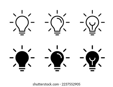 Set Of Light Bulb Flat Icons, Linear And Black. Collection Of Lighting Electric Lamps. Simple Pictograms