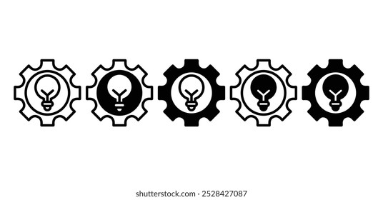 Conjunto de bombilla con diseño de Vector de símbolo de símbolo de engranaje Ilustración de relleno negro de contorno de color blanco negro 