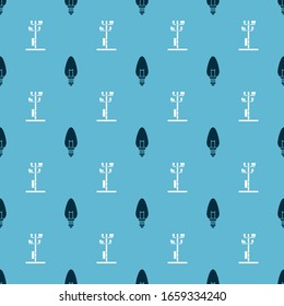 Set Light bulb and High voltage power pole line on seamless pattern. Vector