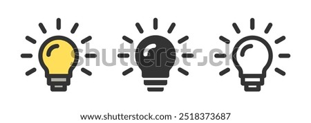 Set of light bulb icon. Electric lamp, light, innovation, solution, creative thinking, electricity. Idea symbol. Editable stroke. Vector illustration.