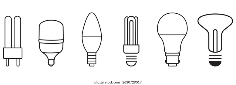 Um conjunto de ícone de lâmpada . com diferentes tipos de lâmpadas e símbolos de iluminação . eps 10