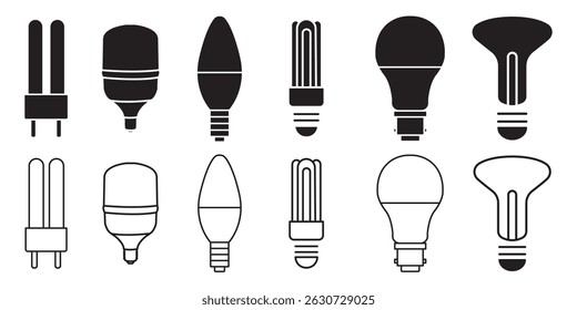 A set of light bulb icon . featuring different types of light bulbs and illuminating symbols  . eps 10